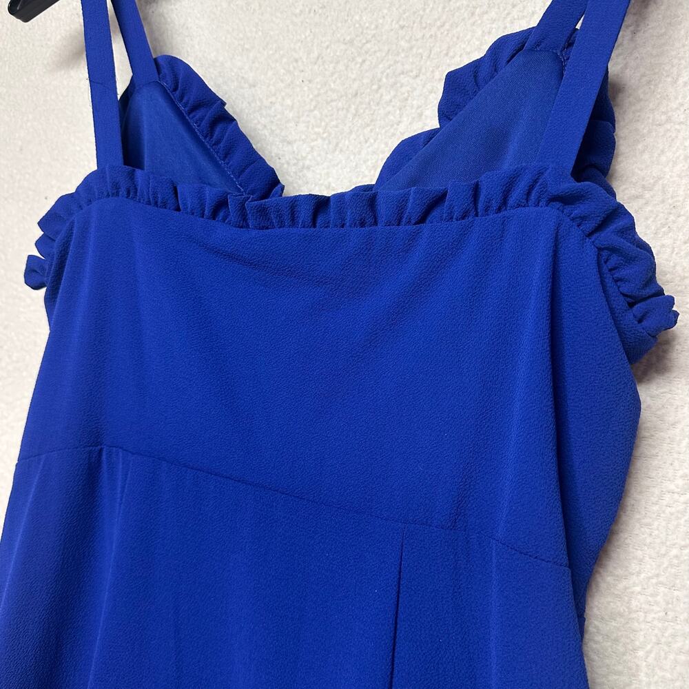 Cobalt Blue Ruffle Button Front Midi Dress Small Adjustable Strap - Picture 7 of 10